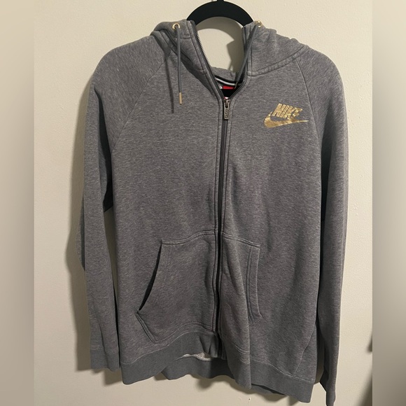 Nike Hoodie in Gray and Gold Foil - Picture 1 of 5